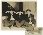 Moe Howard Signed Three Wise Monkeys Photo, Circa 1931 -- Moe Inscribes in Green Ink, To Faith / Please dont lose Faith in us / Howard, Fine & Howard -- 10 x 8 Glossy Is Very Good